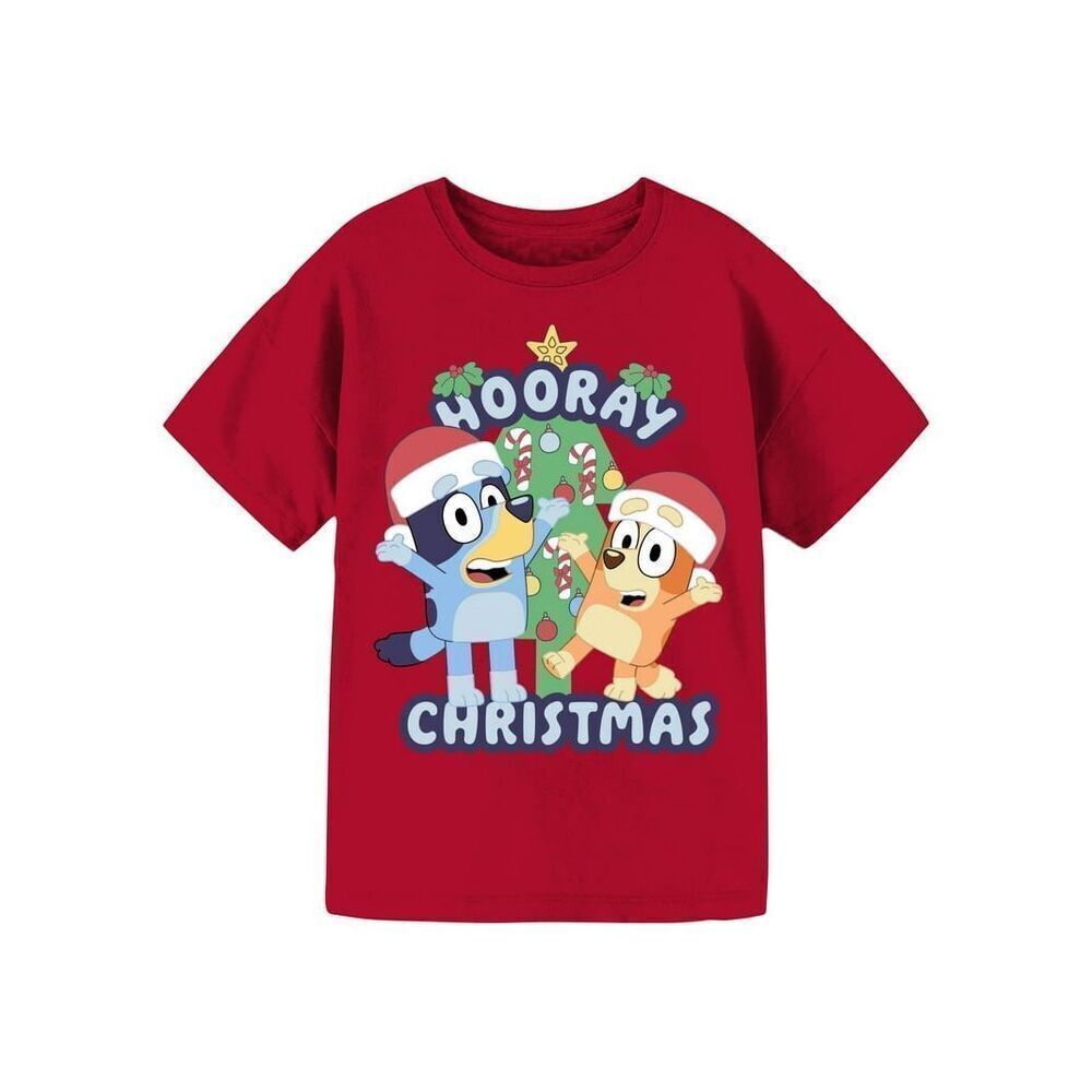 Bluey Hooray Christmas Girls Red Graphic T-Shirt Crewneck 6/6X